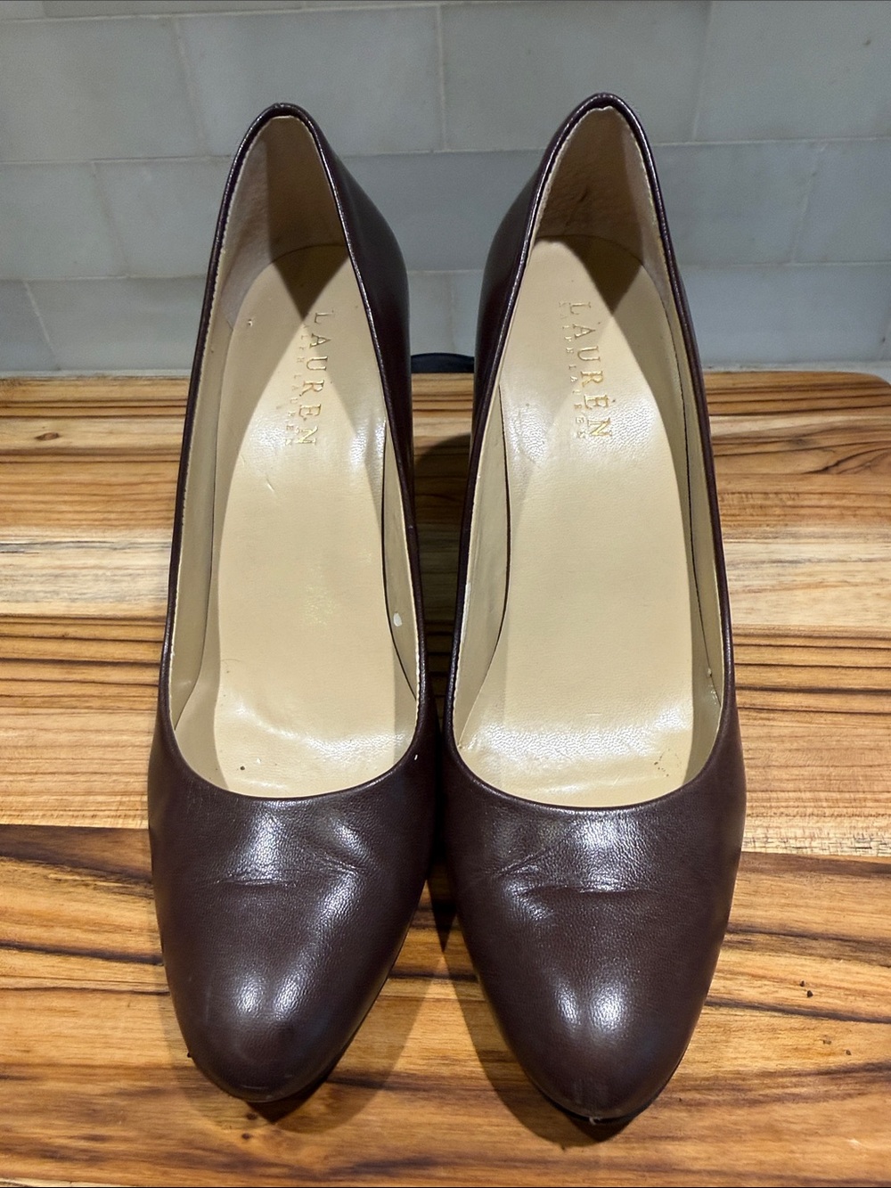 Lauren Ralph Lauren Zamora Chocolate Brown Leather High Heel Pumps SZ 7.5 - Picture 2 of 10
